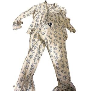 Adonna Blue Floral Cotton Pajama Set Women’s Button Front Long Sleeve Sleepwear